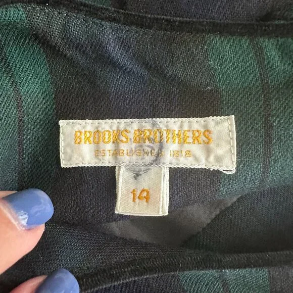 Vintage Brooks Brothers Flannel Plaid Shift Midi Dress Frock Green Blue Wool 14 - Picture 9 of 14
